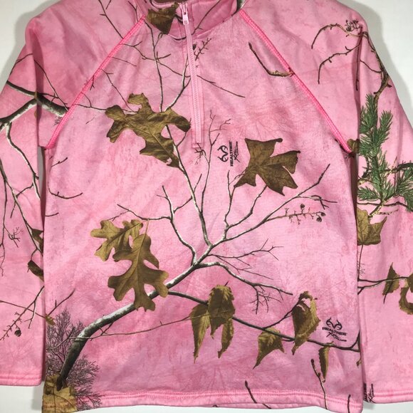 Realtree Women's Medium (8-10) Pink 1/4 Zip Pullover Ragland Long Sleeve Jacket - Picture 3 of 8